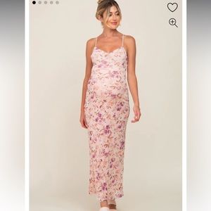 Pink floral mesh maternity maxi dress